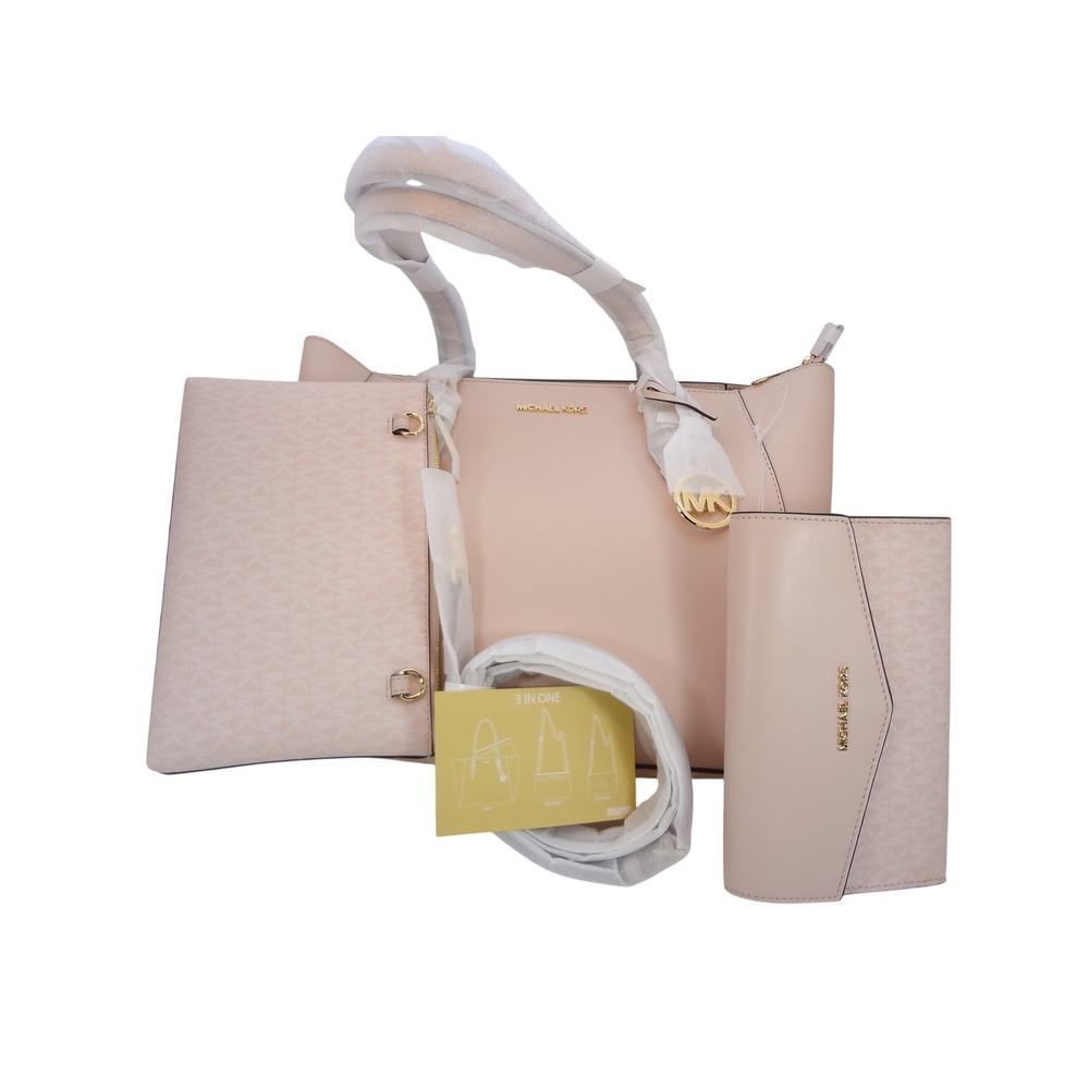 Michael Kors Charlotte Powder Blush Rose Tote Bag w Wallet and Pouch New w Tags